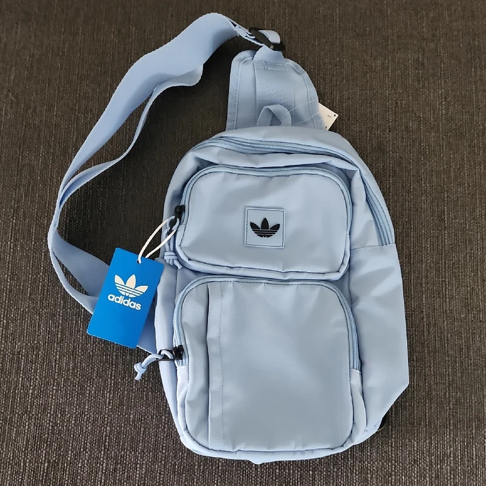 ADIDAS Utility Sling Bag Crossbody Purse Ash Blue Travel Athleisure Belt Street - Picture 4 of 12